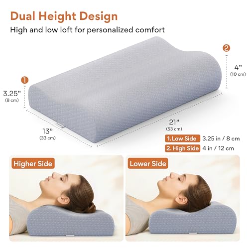 Image of FOVERA Cervical Pillow for Neck Pain | 2 Years Warranty | for Spondylitis Neck & Shoulder Pain, Orthopedic Memory Foam Pillow for Sleeping, Queen Size, 21 x 13 x 4 Inch, Grey Jacquard, Pack of 1