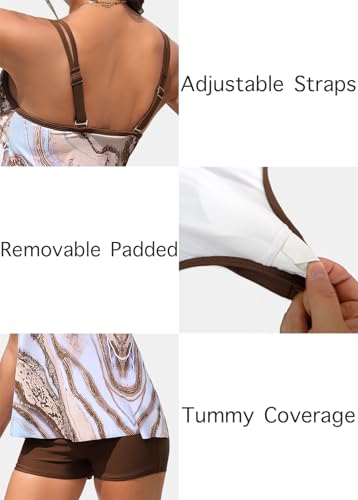 Image of ROSEWE 2025 Tankini Swimsuits for Women, Two Piece Bathing Suits with Shorts, Modest Tank Top Swim Dress