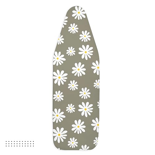 Image of Encasa XO Ironing Board Cover with 3mm Thick Felt Pad for Steam Press (Fits Standard X-Large Boards of 135x45 cm) Heat Reflective, Scorch & Stain Resistant, Printed - Daisy Grey
