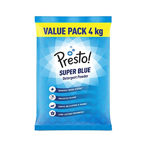 Image of Amazon Brand - Presto! Super Blue Premium Detergent Powder | 4 Kg |Removes Tough Stains | Safe And Gentle On Fabrics | Refreshing Floral Fragrance | Machine And Hand Wash