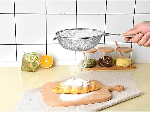 ArtDom Peneira de Inox 24cm ø - Peneira Aço Inox Com Cabo de Madeira