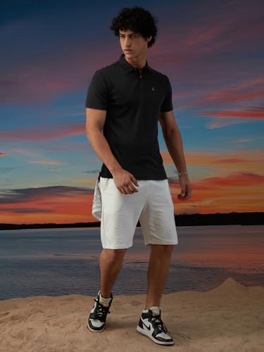 Image of Men's Solid Cotton Polo Collar Casual Slim Fit T-Shirt | Black Solid Polo Collar Cotton T-Shirt (MTS9BK77 X-Large)
