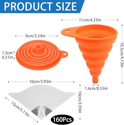 160 Stück Lacksiebe, Papier Lackfilter mit Faltbarer Silikontrichter Lacksieb Farbsieb 100 Mesh Filter Filterkegel Filterpapier für Autolack Lacken Farben