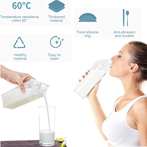 Milk Carton Water Bottle 17Oz (500Ml) Plastic Clear Square Milk Bottles Bpa Free Leakproof Milk Carton Cups Portable Reusable Milk Carton Shaped Juice Bottle For Gym Outdoor Sports Travel Camping #TOP6