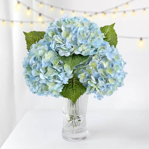 ZYTUYO 3PCS Blue Green Faux Hydrangeas Artificial Flower 21" with Stems