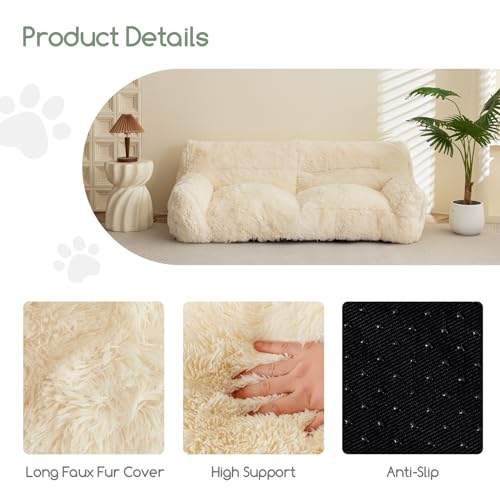 HIGOGOGO Giant Human Dog Sofa Bed, Big Comfy Floor Sofa Couch for Pet Families with Foam Chunk Supportive Mat, Fluffy Faux Fur Orthopedic Dog Bed for Human, XXXL Size, Beige - Thumbnail 6