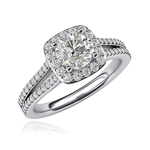 Women Solid Sterling Silver Simulated 1.0ctw Brilliant Round Diamond Engagement Ring Cushion Shape Halo Split Shank2