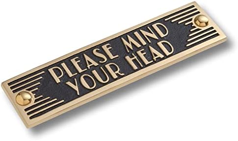 The Metal Foundry Mind Your Head Metal Door Sign. Art Deco Style Home Décor Accessories Door Or Wall Brass Plaque. Handmade in England.