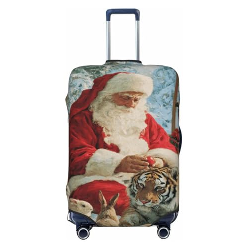 Santa Claus And Animals Rabbits Parrot Tiger Elastic Travel Luggage Covers Dustproof Scratch-Resistant Suitcase Protector Fit 22-24 Inch