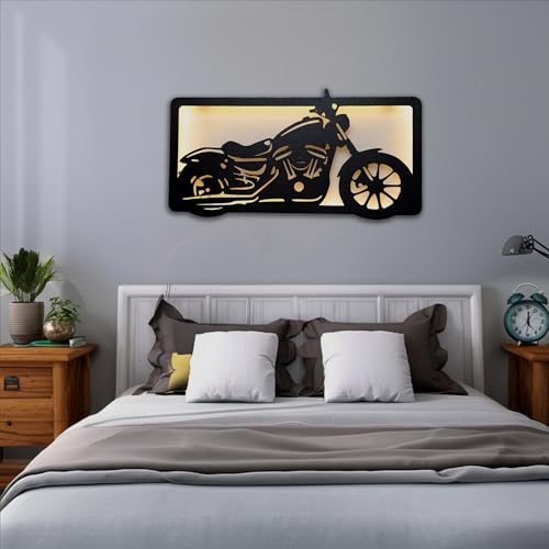 Image of METSY Metal Bike Wall Art with backlit | Bike Lover Gifts | Wall Decor | Home decor gift wall Hanging decoration (91x 42) CM