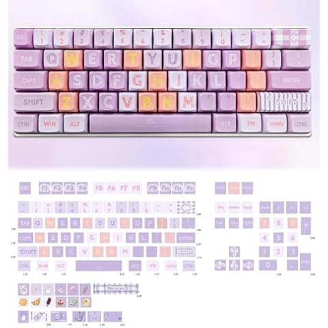Stella-Lou Purple RABIT XDA Profile Cute Keycaps for Mechanical Gaming Keyboard, PBT Kawaii Custom Key Caps Set Cover