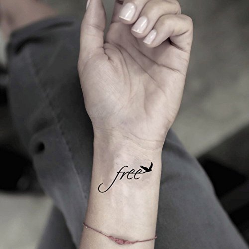 Free Word with Bird Temporary Fake Tattoo Sticker (Set of 2) - www.ohmytat.com