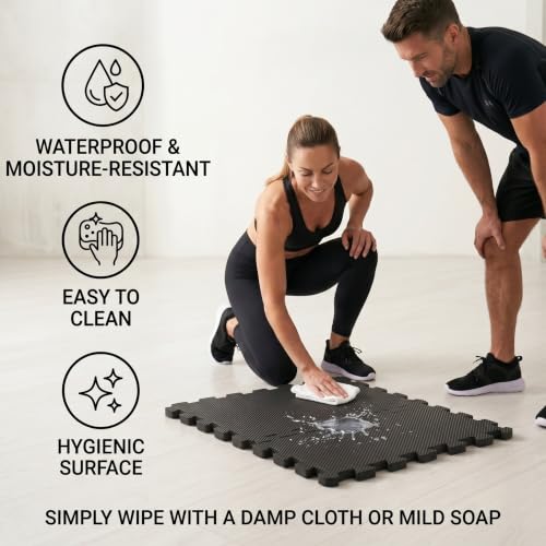 Image of EASYHOME 24mm Interlocking Gym Mats for Floor, Super Thick Workout Mat for Heavy Exercise & Floor Protection, EVA Foam Mat- 60x60cm (4 Tiles - 16Sqft)