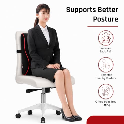 Image of Ergonomic Lumbar Support Pillow with Massager by ValorX USA for Office Chair, Car Seat & Gaming Chair | Memory Foam Back Cushion with USB Massager Adjustable Waist Support Pillow with Washable Cover