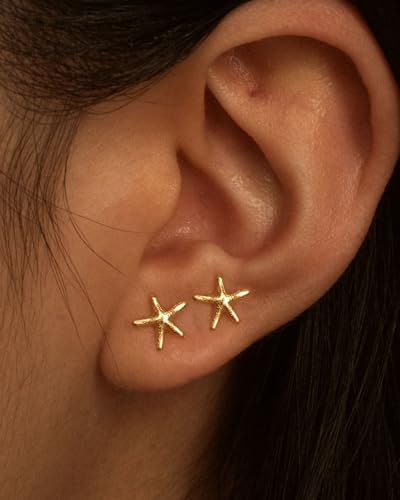 Gold Earrings for Women Trendy 14K Gold Plated Small Starfish Stud Earrings Dainty Lightweight Minimalist Simple Hypoallergenic Earrings Jewelry Gifts for Her4