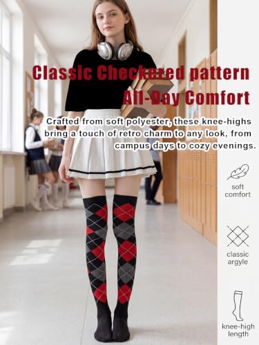 Image of YELAIVP Women Knee High Socks Check Pattern Over the knee Socks Casual Fashion Tight high sock for School Cosplay Daily Wear
