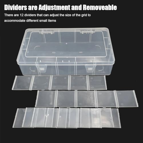 Image of 2 Pcs Large 15 Grids Plastic Organizer Box Clear Storage Container with Adjustable Dividers for Beads, Washi Tapes, Art DIY Crafts, Jewelry, Fishing Tackle, Component and Small Parts