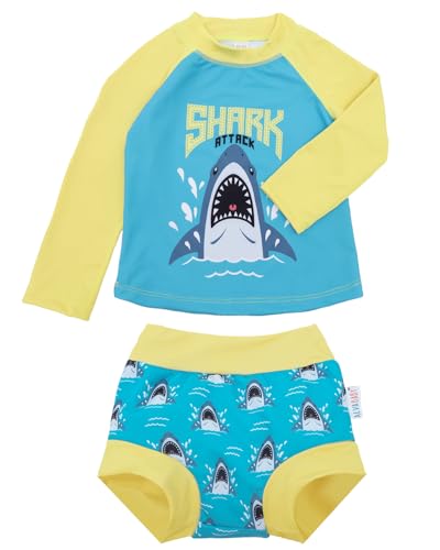 Image of ALVA 2 Pcs Long Sleeve Rash Guard Swim Diaper Sets, Baby Toddler Swimsuit UPF 50+ Sun Protection for Boy and Girl