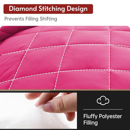 MUXHOMO 7 Pieces Oversized King Comforter Set, Reversible Bed in a Bag Oversized King Size, All Season Bedding Set with Comforter, Flat Sheet, Fitted Sheet, Pillowcases & Shams, Hot Pink & Baby Pink by MUXHOMO - Image 7