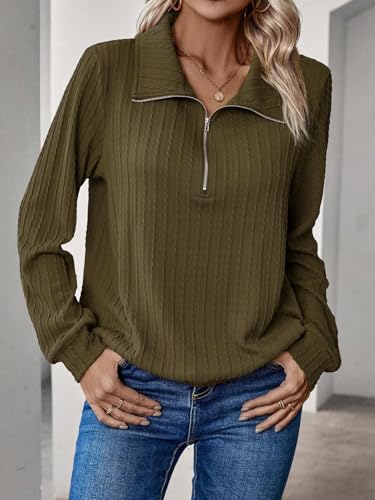Image of Leriya Fashion Women's Casual Long Sleeve T-Shirt - Half Zip Textured Summer Tee, Lightweight Breathable Basic Top for Daily, Work & Travel,Street Style