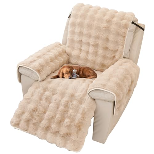 XDKS Kaninchenplüsch Sesselüberwurf mit Armlehnen, Sesselschoner und Relaxsessel Bezüg mit Gummiband, Ideal für Familien mit Kindern und Haustieren (Camel,60×225cm)