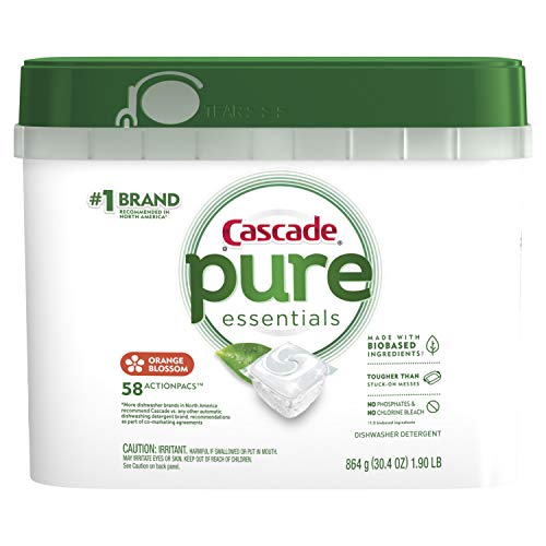Cascade Pure Essentials Dishwasher Pods, Actionpacs Detergent, Orange Blossom, 58 Count