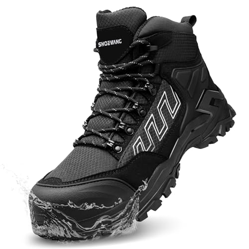 KOIFISH Sicherheitsstiefel Herren Damen Wasserdicht Arbeitsschuhe mit Kompossitkappe Rutschfest Sicherheitsschuhe Hoch Leicht Arbeitsstiefel Antistatisch Dämpfung Schutzschuhe S2506/Schwarz 44