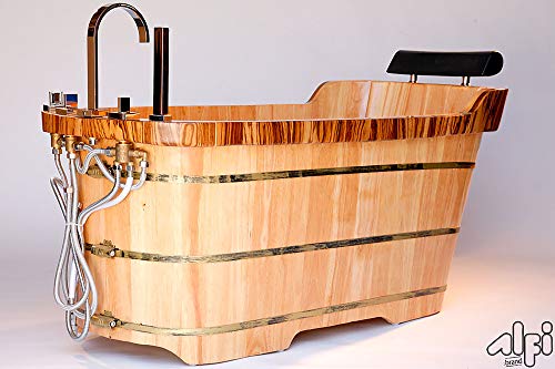 Alfi Brand Ab1148 59-Inch Free Standing Oak Wood Bath Tub With Chrome Tub Filler #TOP1