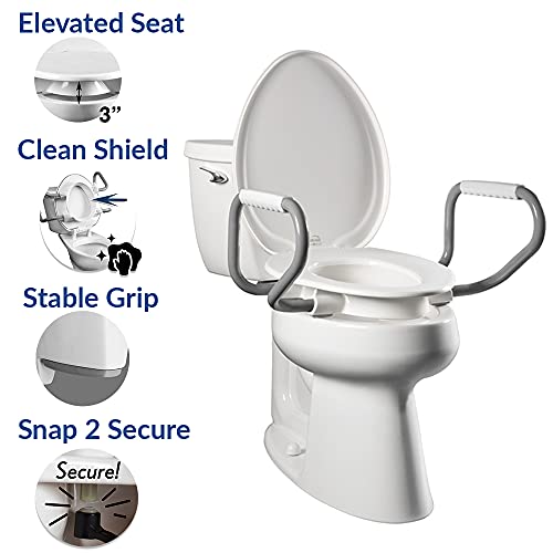 Bemis 7Ye85320Arm New Larger Size Clean Shield 3" Raised Toilet Seat With Support Arms, Elongated, White #TOP3