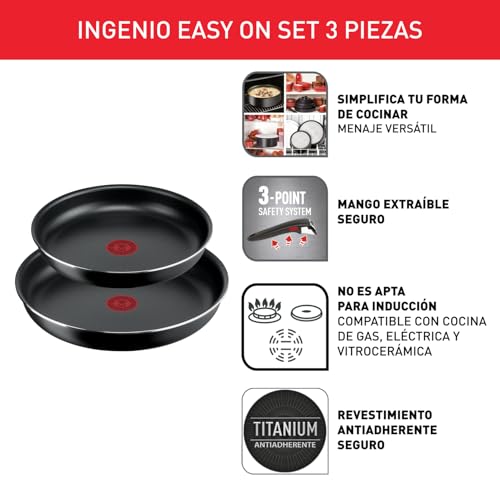 Miniatura 3 de Tefal Ingenio Easy On - Juego De 2 Sartenes 24 28 Cm Mango Extraíble, No Apto Inducción, Antiadherentes, Revestimiento Titanio, Thermo-Signal, Apto Lavavajillas Y Horno