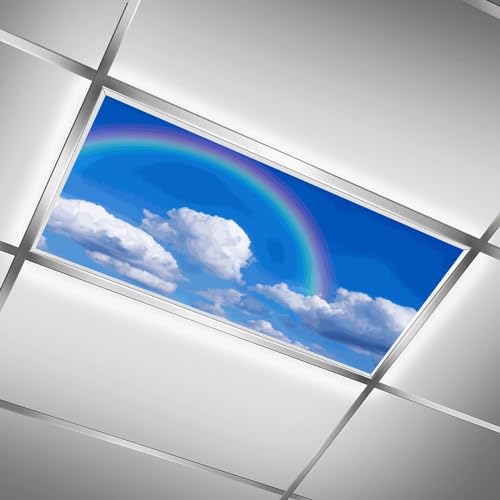 Image of Fluorescent Light Cover for Classroom -2 Pcs Rainbow White Clouds Magnetic Fluorescent Light Covers, Ceiling Light Covers Shade Panel Coverings for Office Classroom Home Drop Ceiling, 4 x 2 Feet