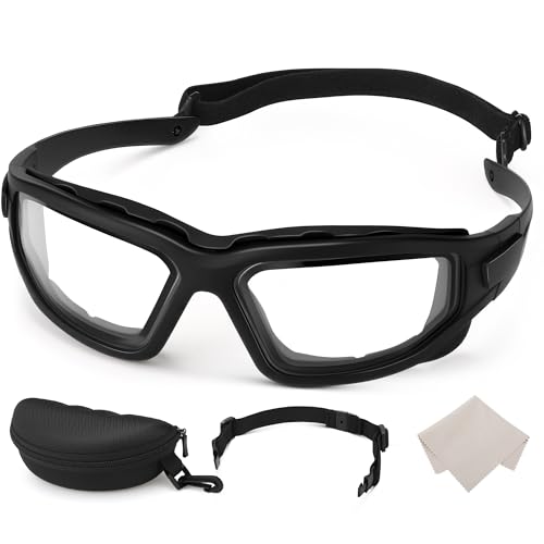 HappyAlley Safety Glasses with Vented Foam Carriage, Black Sports Wrap Glasses with Gray Anti Fog Dual Lens, Polarized Motorcycle Riding Sunglasses for Sports Outdoor Activities