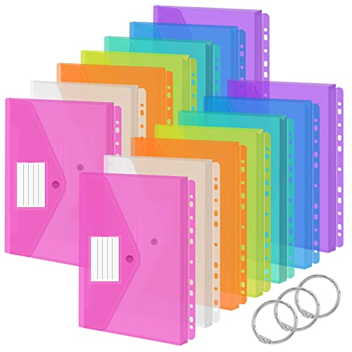 Dokumententasche A4 Vakki 14 Stück Dreidimensionale Dokumentenmappe A4 7 Farben Sammelmappe A4 für Dokumente Organisieren mit 11 Lochrand, Druckknopf und Etikettentasche, Dokumententasche A4 Abheftbar Cover