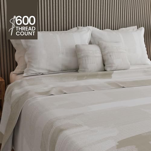 Image of BOUTIQUE LIVING Luxe Loom Weavers Gallore 100% Cotton 600 TC Grey Abstract King Bedsheet Set