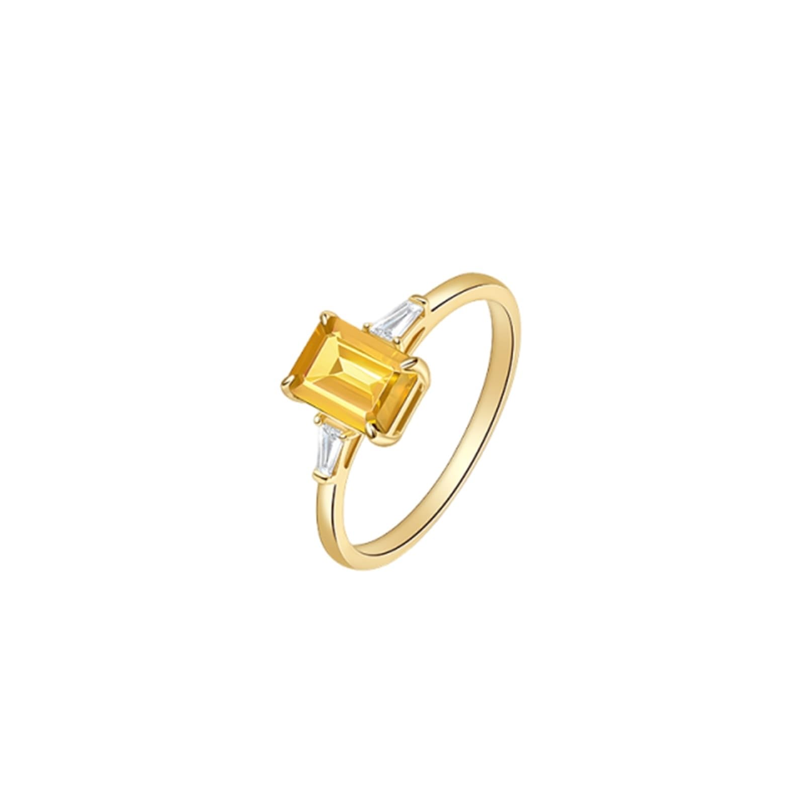 Bague Personnalisable Femme Bague pour Son Copain Or Jaune Poli avec Citrine Rectangulaire et Diamant Taille Solide Non Plaqué Élégant pour Sœur Fiançailles Bijoux