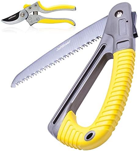 Jardineer Hand Pruning Saws with D-shaped Handles, 9” Portable Garden Folding Saw & Bypass Pruning Shears Set, Ideal for Trimming, Camping, Hiking and Clearing Forest Trails
