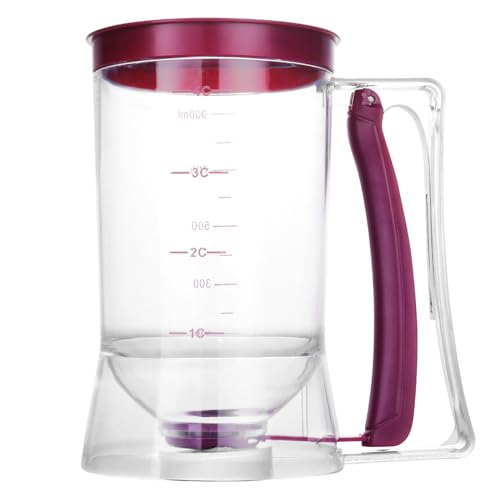 Pancake Batter Dispenser - Essential Kitchen Tool for Flawless Pancakes, Cupcakes, Waffles, Funnel Cake, Muffins, Crepes - Effortless Pour - Convenient Pancake Maker with Measuring Label - 900ml