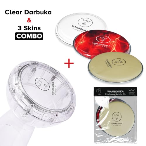 Image of DRSK-SET875 Touring Series Diamond Wet & Dry Darbuka Combo | 8.75 inch Head with 3 Replacement Skins (Transparent, Red Lava & Camel Race) | Includes Bag, Allen Key & Learning Course | Clear