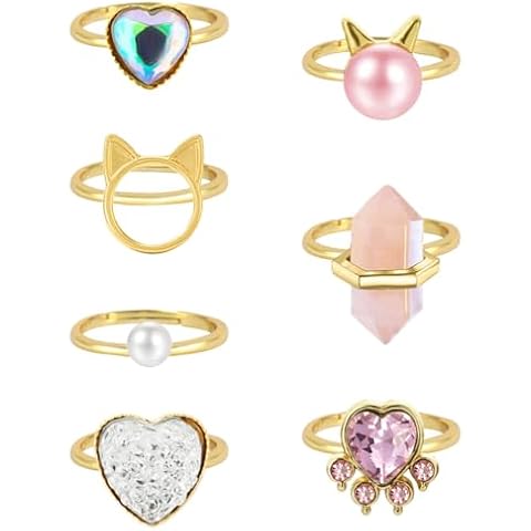 NEWITIN 7 Pieces Adjustable Crystal Rings for Girls Cover