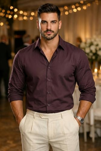 Image of IndoPrimo Men's Cotton Shirt with Stylish Full Sleeves Spread Collared Neck Solid Pattern Western Style Classic Fit and Standard Length | Casual Shirt for Man
