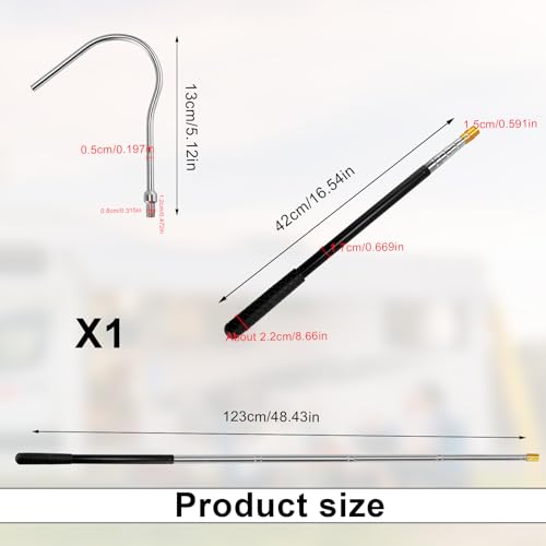 PHMING Teleskopstange mit Haken Edelstahl, Teleskopstäbe mit 8-MM-Universalanschluss, Markisenöffner-Abzieherstange, für Haus, Werkstatt, Outdoor