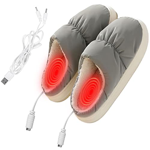 Elektrische Heizung Hausschuhe, USB Fußwärmer, elektrische warme Schuhe für Männer Frauen Winter (grau) Cover