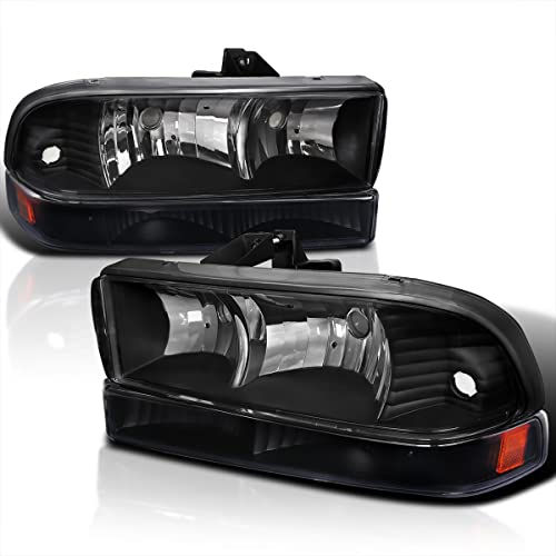 SPEC-D TUNING Black Headlights+Bumper Parking Lamps Compatible with 1998-2004 Chevy S10 Blazer L+R Pair Head Light Lamp Assembly Left + Right Pair Headlamps Assembly