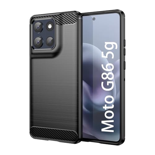 Wookfiss Funda para Motorola Moto G86 5G, TPU Suave + Fibra de Carbono Flexible Carcasa, [Protección Militar] Anti Raspaduras, Antideslizante Bumper Case Compatible con Motorola Moto G86 5G, Negro