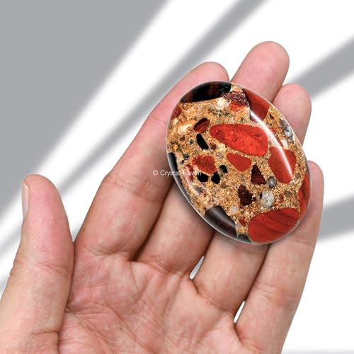 Image of Certified Spotted Jasper Crystal Palm Pebbles Stones for Anxiety Stress Relief Massage - AAA Grade Original Healing Gemstone Agate Palm Stone for Yoga Meditation Spiritual Reiki Feng Shui