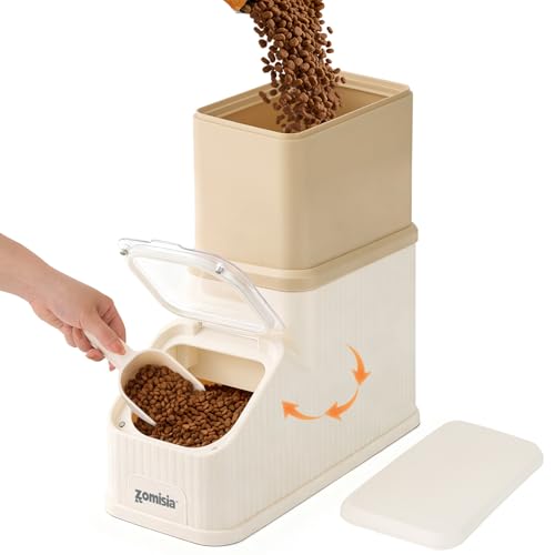 ZOMISIA 15lbs Dog Food Storage Container - First-in, First-out Easy Dispense Base for Freshness, Cat Food Storage Containers with Transparent Lid and Scoop