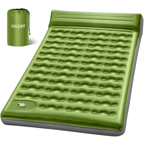 OGERY Double Sleeping Pad, Ultralight Inflating Inflatable Sleeping Pad for Camping with Pillow Built-in Foot Pump, 6' Extra-Thick Reinforced Camping Pad for Hiking, Backpacking, Tent, Single,Green