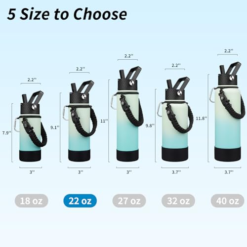Image of BJPKPK 22oz Insulated Water Bottle with 3 Lids, Straw Lid & Handle