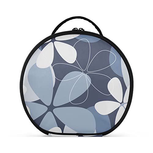 linqin Bolsa de maquillaje de viaje para mujer, estuche de maquillaje portátil con divisores ajustables, formas de flores azules, caja de maquillaje para pinceles, cosméticos, joyas, artículos de
