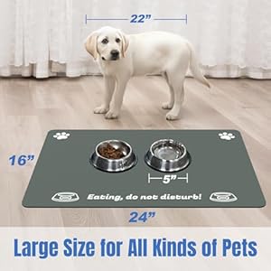Large Pet Food Mat, 24″ x 16″, Absorbent Dog Mat for Food and Water, Pet Placemats for Cat and Dog Water Bowl, Non-Slip Dog Food Mat, Dog Feeding Mat to Protect Your Floors, Gray